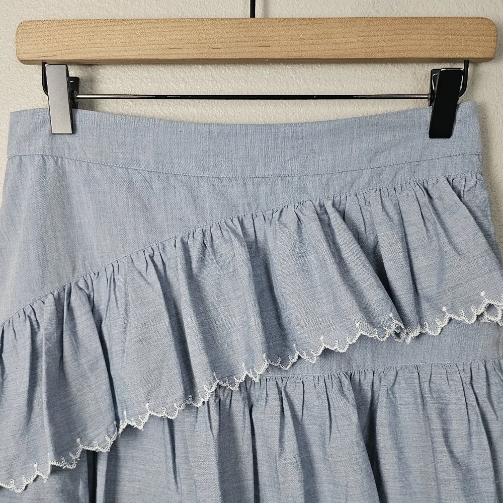 Ulla Johnson Tiered Ella Embroidered Cotton Poplin Mini Skirt